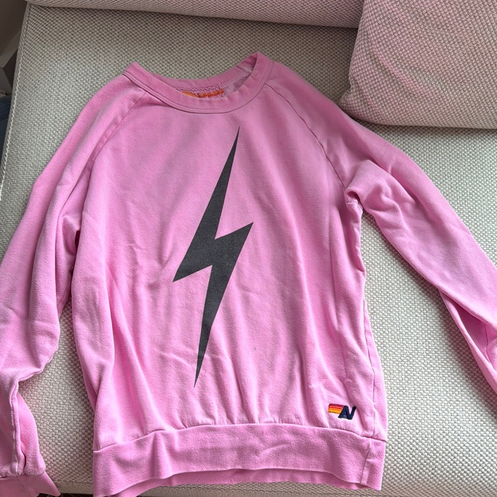 Aviator Nation Pink Sweatshirt with Lightning Bolt